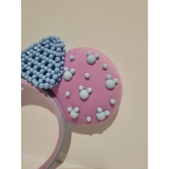 Disney Minnie Mouse Pink Ears Beaded Baby Blue Bow - Picture 2 of 9